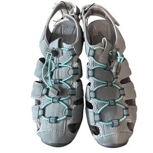 Khombu Ashley Womens 8M Grey Teal Sport Sandals Closed Toe Fisherman Hiking Shoe
